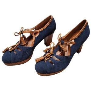 NWOT Anthropologie Miss Albright Blue and Brown 'Land & Lake' Heels - Size 8.5B